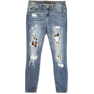 Judy Blue Jeans Women Sz 30 Skinny Leopard Cheetah Print Ripped Stretchy Denim